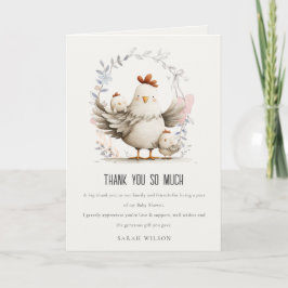 Cute Farm Mum and Baby Chick Floral Baby Shower サンキューカード