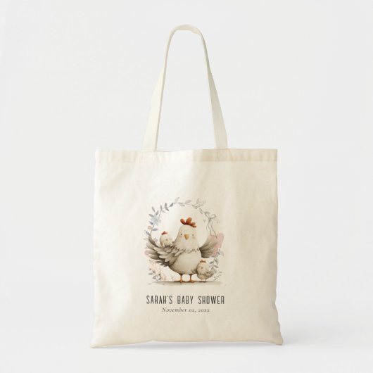 Cute Farm Mum and Baby Chick Floral Baby Shower トートバッグ (正面)