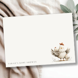 Cute Farm Mum and Baby Chick Floral Baby Shower ノートカード