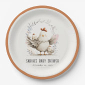 Cute Farm Mum and Baby Chick Floral Baby Shower ペーパープレート (正面)