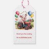 Cute Farm Pig On A Tractor 1st. Birthday Party ギフトタグ (裏面)
