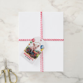 Cute Farm Pig On A Tractor 1st. Birthday Party ギフトタグ