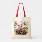 Cute Farm Pig On A Tractor 1st. Birthday Party トートバッグ (裏面)