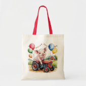Cute Farm Pig On A Tractor 1st. Birthday Party トートバッグ (正面)