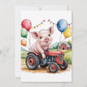 Cute Farm Pig On A Tractor 1st. Birthday Party 招待状 (裏面)