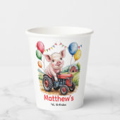 Cute Farm Pig On A Tractor 1st. Birthday Party 紙コップ (正面)