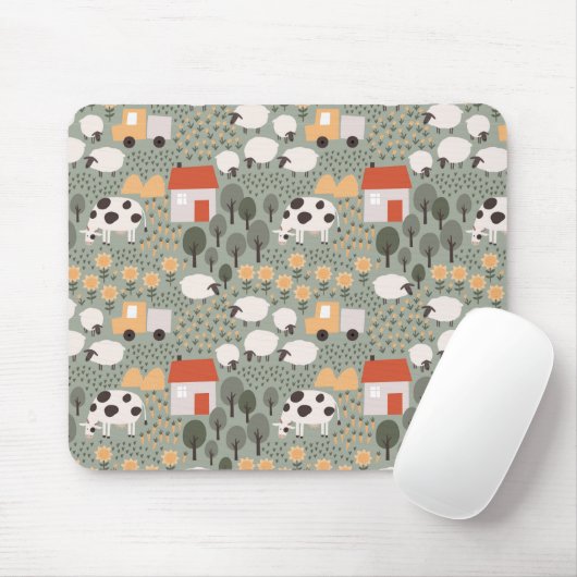 Cute Farm Scene Pattern マウスパッド (マウス)