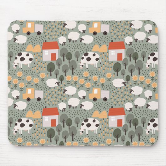 Cute Farm Scene Pattern マウスパッド (正面)