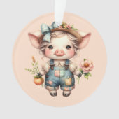 Cute Farmcore Pig in Overalls with Flowers オーナメント (正面)