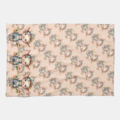 Cute Farmcore Pig in Overalls with Flowers キッチンタオル (横)