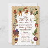 Cute Farmers Market Theme Twin Couples Baby Shower 招待状 (正面)