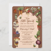 Cute Farmers Market Theme Twin Couples Baby Shower 招待状 (正面)