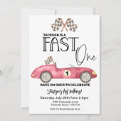 Cute FAST ONE Red Race car 1st birthday  招待状 (正面)