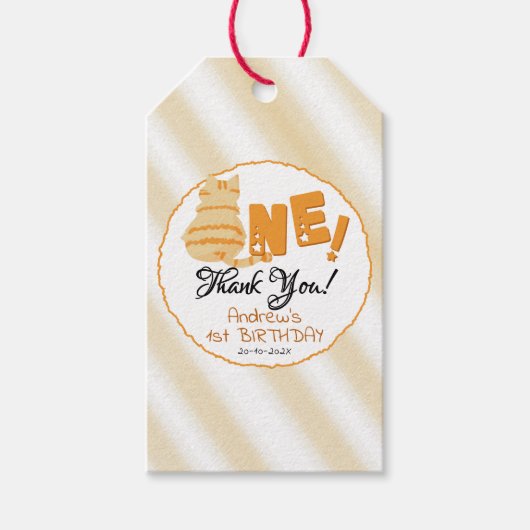 Cute Fat Orange Cat 1st Birthday ギフトタグ (正面)