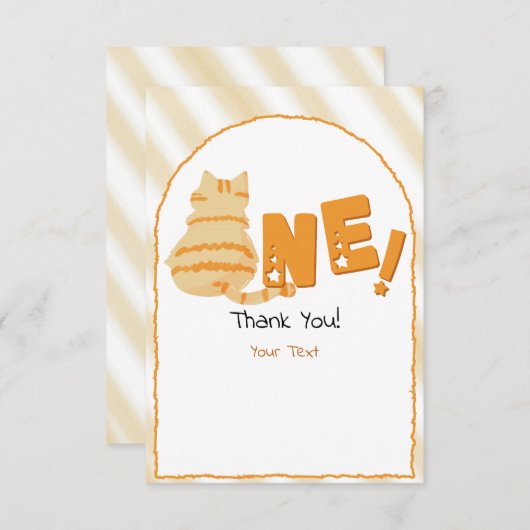 Cute Fat Orange Cat 1st Birthday サンキューカード (正面/裏面)