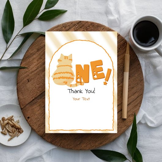 Cute Fat Orange Cat 1st Birthday サンキューカード