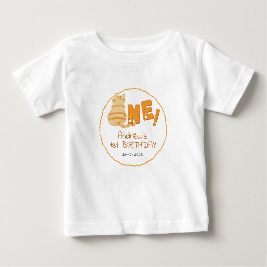 Cute Fat Orange Cat 1st Birthday ベビーTシャツ (正面)