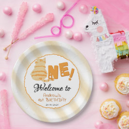 Cute Fat Orange Cat 1st Birthday ペーパープレート