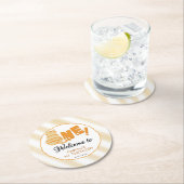 Cute Fat Orange Cat 1st Birthday ラウンドペーパーコースター (インサイチュ)