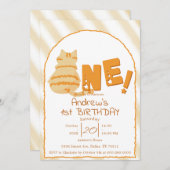 Cute Fat Orange Cat 1st Birthday 招待状 (正面/裏面)