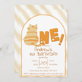 Cute Fat Orange Cat 1st Birthday 招待状