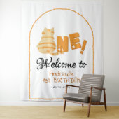 Cute Fat Orange Cat 1st Birthday Backdrop タペストリー (インサイチュ)