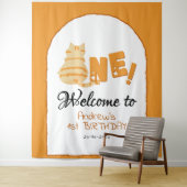 Cute Fat Orange Cat 1st Birthday Backdrop タペストリー (インサイチュ)