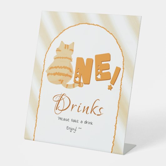 Cute Fat Orange Cat 1st Birthday Drinks 台座サイン (正面)