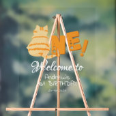 Cute Fat Orange Cat 1st Birthday Welcome アクリルサイン (ニュートラル)