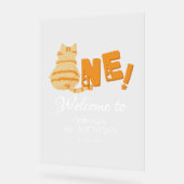 Cute Fat Orange Cat 1st Birthday Welcome アクリルサイン (傾斜)