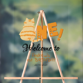 Cute Fat Orange Cat 1st Birthday Welcome アクリルサイン