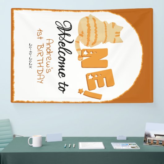 Cute Fat Orange Cat 1st Birthday Welcome 横断幕 (トレードショー)