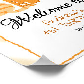 Cute Fat Orange Cat 1st Birthday Welcome Sign ポスター (角)