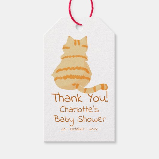 Cute Fat Orange Cat Baby Shower ギフトタグ (正面)