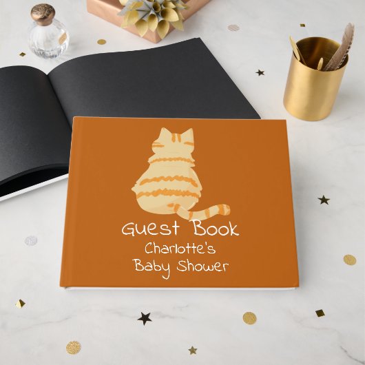 Cute Fat Orange Cat Baby Shower ゲストブック (正面見開き)