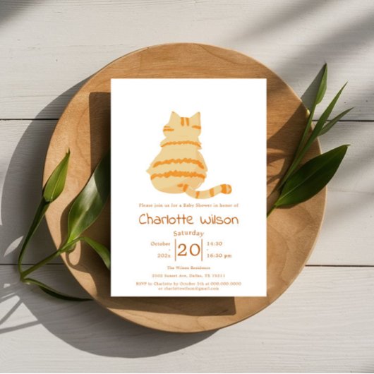 Cute Fat Orange Cat Baby Shower 招待状