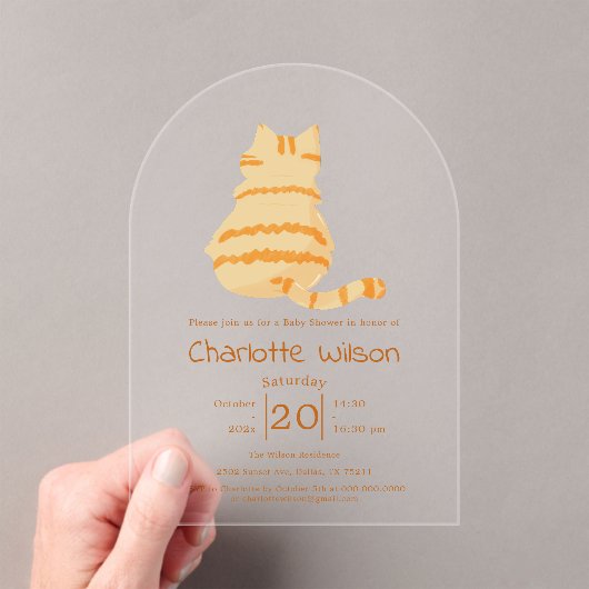 Cute Fat Orange Cat Baby Shower Acrylic Invitation アクリル招待状 (インサイチュ (ポータブル))