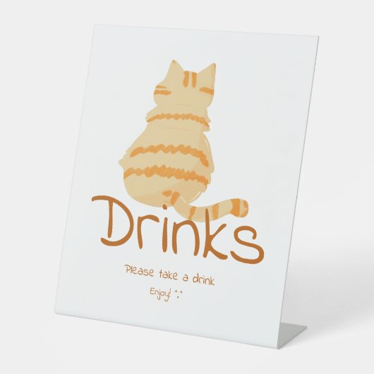 Cute Fat Orange Cat Baby Shower Drinks 台座サイン (正面)