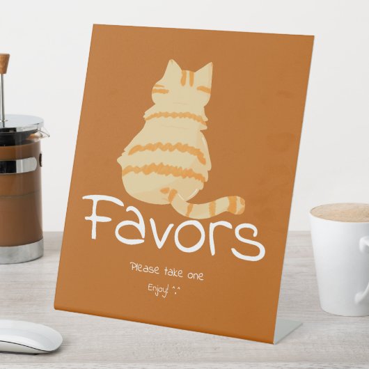 Cute Fat Orange Cat Baby Shower Favors 台座サイン (インサイチュ)