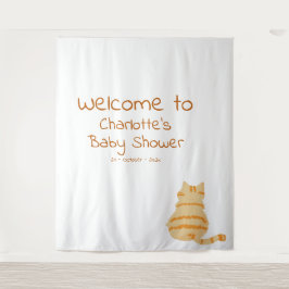 Cute Fat Orange Cat Baby Shower Photo Backdrop タペストリー