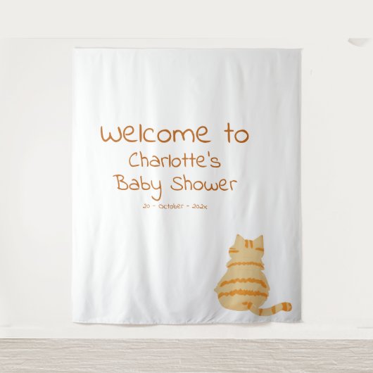 Cute Fat Orange Cat Baby Shower Photo Backdrop タペストリー (正面)