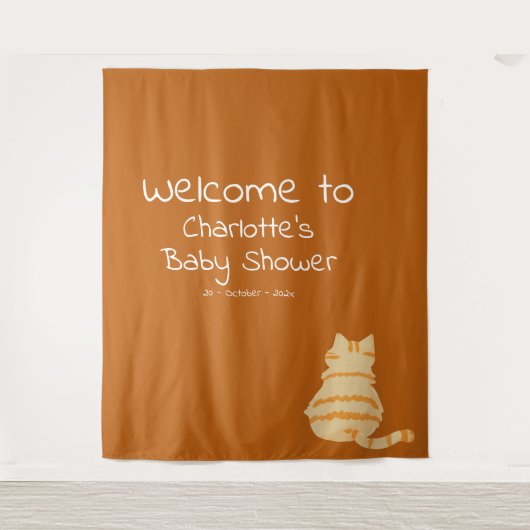 Cute Fat Orange Cat Baby Shower Photo Backdrop タペストリー (正面)