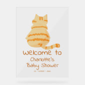Cute Fat Orange Cat Baby Shower Welcome アクリルサイン (正面)