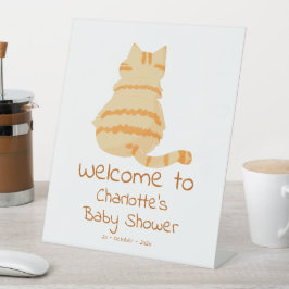 Cute Fat Orange Cat Baby Shower Welcome 台座サイン