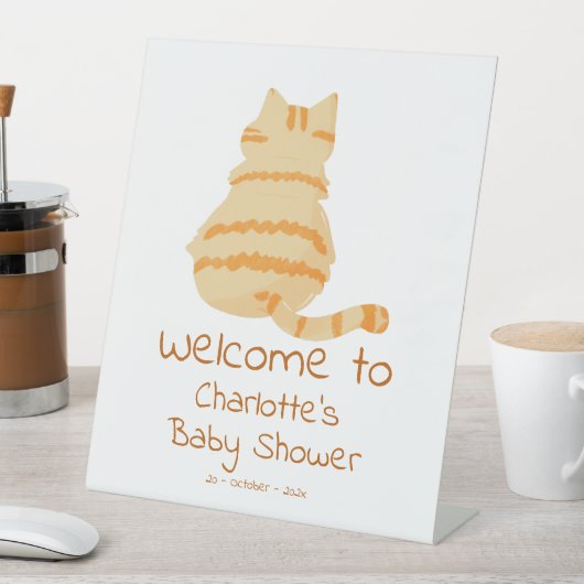 Cute Fat Orange Cat Baby Shower Welcome 台座サイン (インサイチュ)