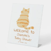 Cute Fat Orange Cat Baby Shower Welcome 台座サイン (正面)