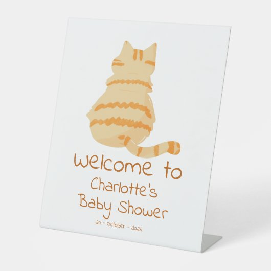 Cute Fat Orange Cat Baby Shower Welcome 台座サイン (正面)