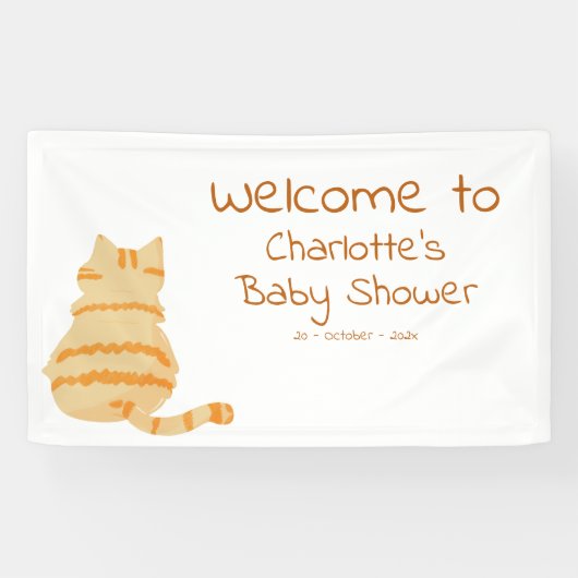 Cute Fat Orange Cat Baby Shower Welcome Banner 横断幕 (横)