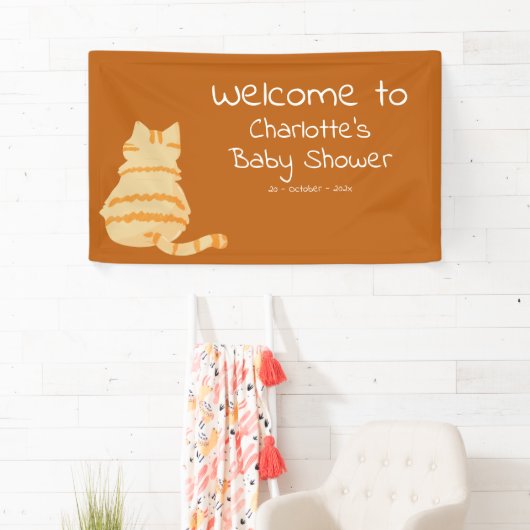 Cute Fat Orange Cat Baby Shower Welcome Banner 横断幕 (インサイチュ)