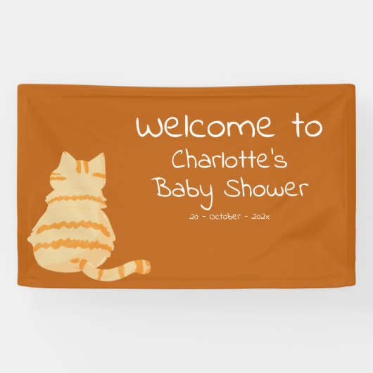 Cute Fat Orange Cat Baby Shower Welcome Banner 横断幕 (横)